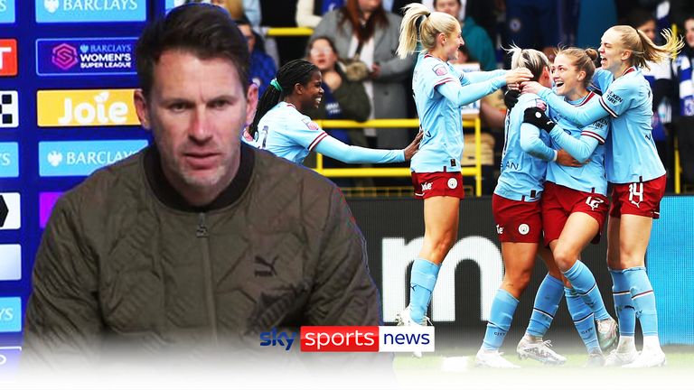 Manchester City&#39;s Filippa Angeldal (second right) celebrates with her teammates after