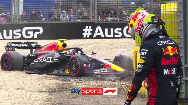 Sergio Perez brings out the red flag in Qualifying as he beaches his Red Bull at the Australian GP.