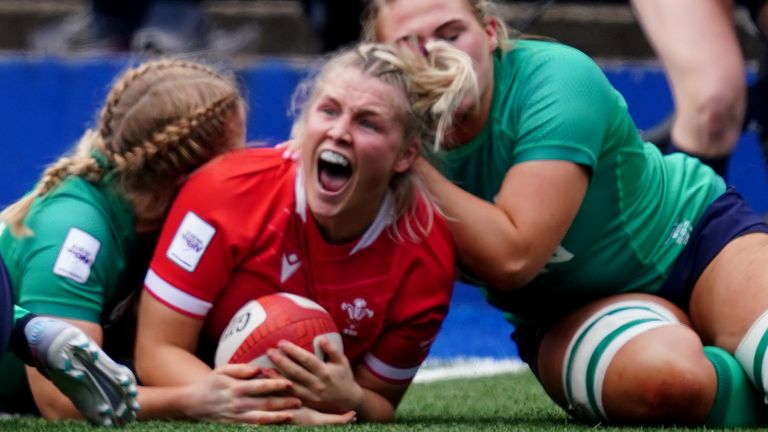 Wales' Alex Callender celebrates after scoring the first try of the game in their opening Six Nations win over Ireland