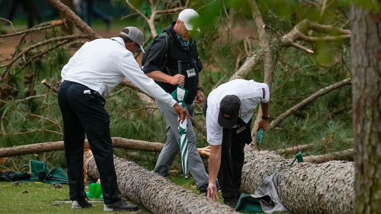 Jamie Weir gives an update on the incident at Augusta National during the second round on Friday where three trees were brought down by high winds.