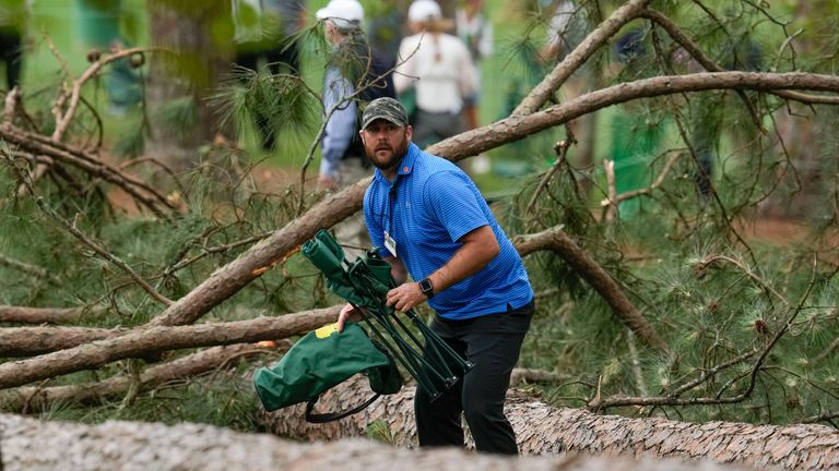 The felled trees were chopped into more manageable pieces so they could be removed from the course