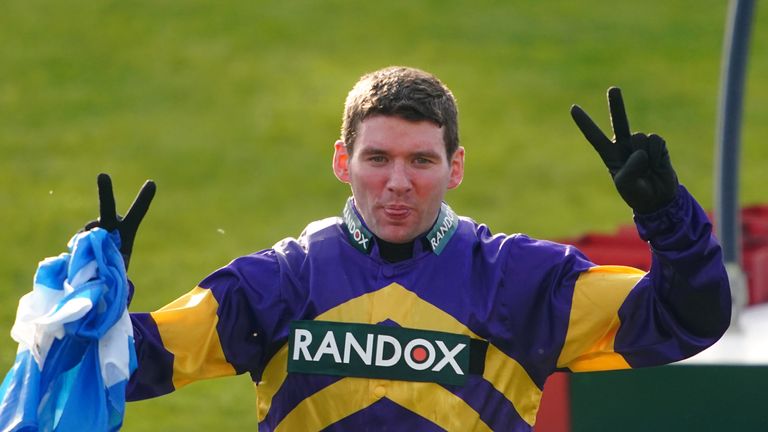 Derek Fox celebrates his second Grand National victory