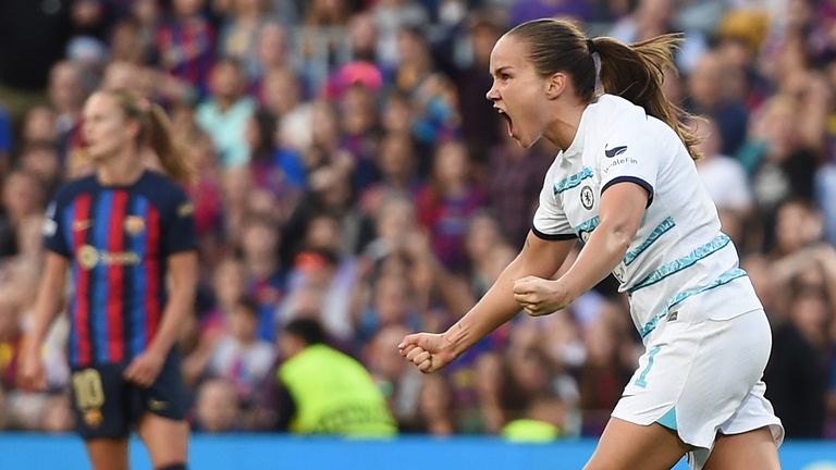 Guro Reiten celebrates after scoring Chelsea&#39;s equaliser