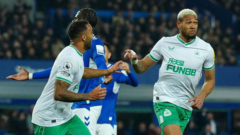 Joelinton celebrates after Newcastle go 2-0 up