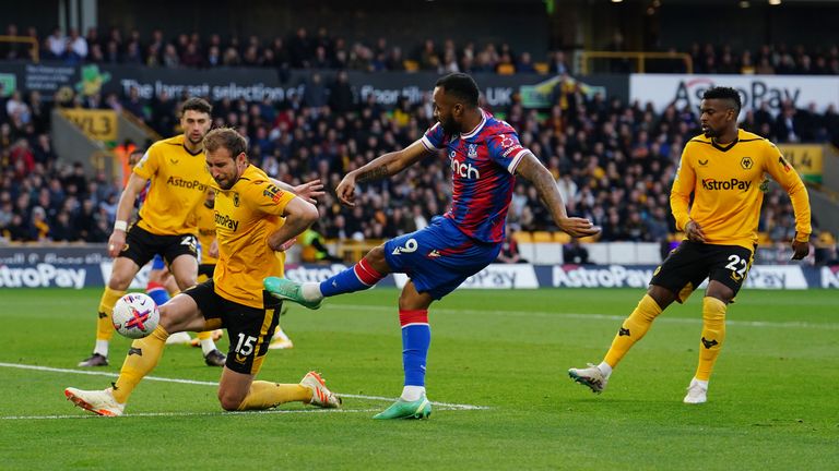 Jordan Ayew takes a shot on goal in the first half