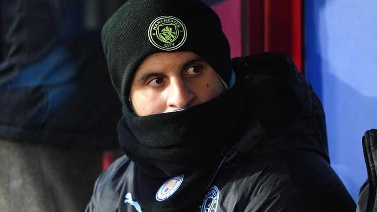 Kyle Walker on the Man City bench at Selhurst Park