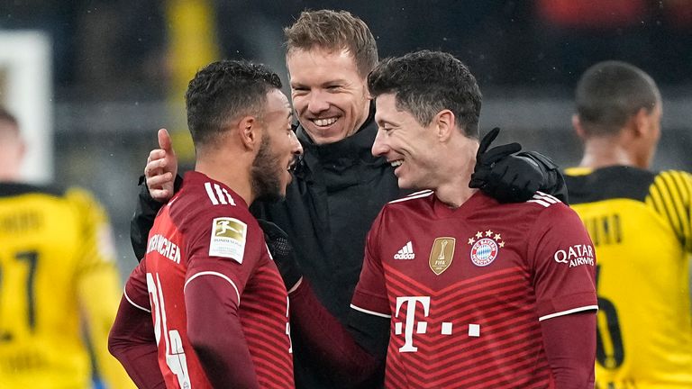 Julian Nagelsmann celebrates with Lewandowski