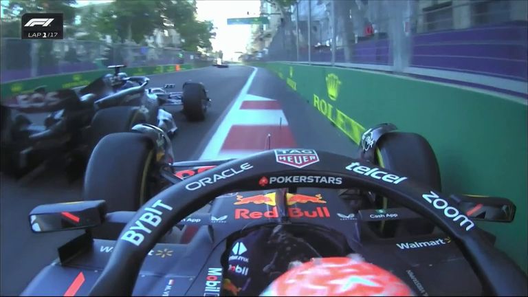 George Russell and Max Verstappen come together at the start of the Sprint, as the Mercedes drive moves up into third