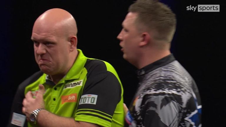 Michael van Gerwen suffered a shoulder injury during his Premier League Darts quarter-final victory against Chris Dobey in Aberdeen