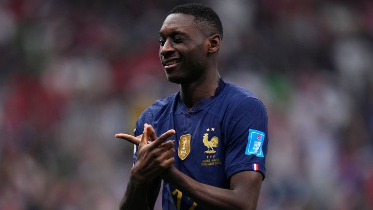 France&#39;s Randal Kolo Muani celebrates scoring his side&#39;s second goal