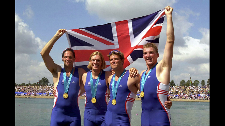 Redgrave (first from left) pictured winning gold at Sydney 2020. Embracing teamwork helped secure his iconic sporting status. 