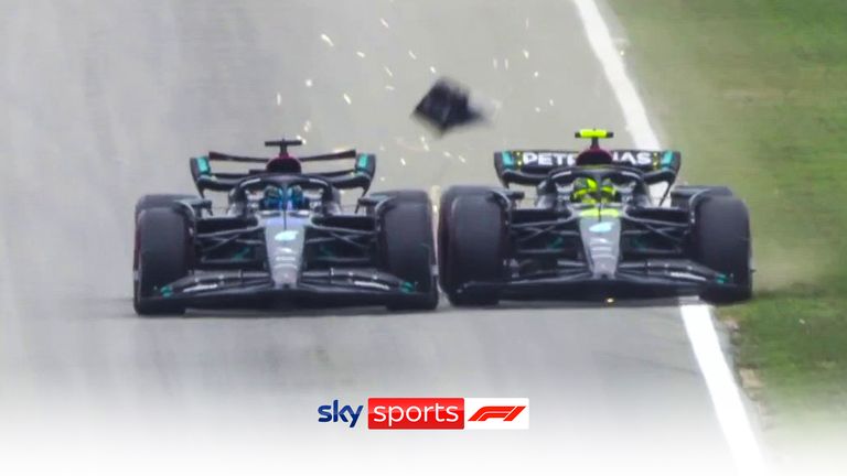 Mercedes teammates Lewis Hamilton and George Russell hit each other during Q2 at the Spanish Grand Prix