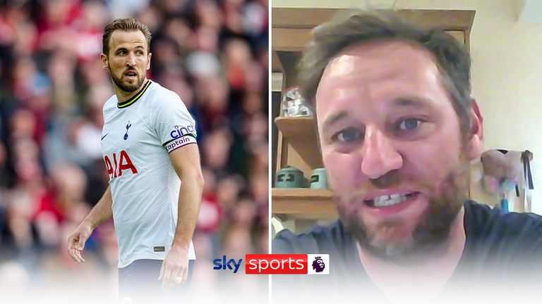 Tottenham&#39;s Harry Kane looks on during an English Premier League soccer match between Liverpool and Tottenham Hotspur at Anfield