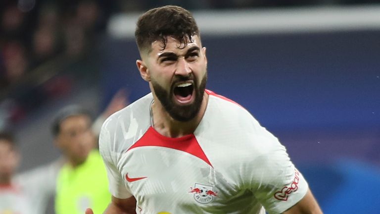 Leipzig&#39;s Josko Gvardiol celebrates after scoring vs Man City