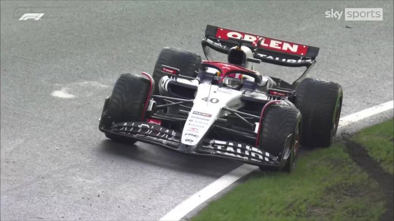 Daniel Ricciardo's replacement Liam Lawson clips the barriers in his Alpha Tauri and brings out the third red flag of P3