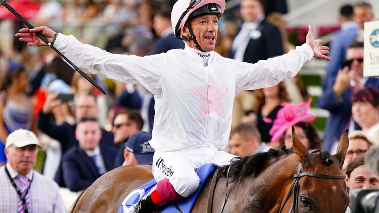 Frankie Dettori celebrates after victory on Absurde at York