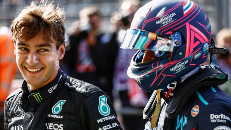 Russell and Albon congratulated each other after their impressive qualifying performances in Zandvoort