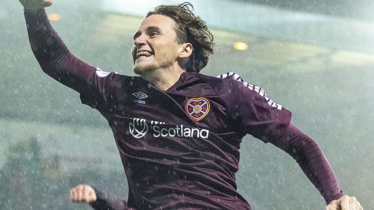 Hearts&#39; Alex Lowry celebrates as he scores to make it 2-1 vs Kilmarnock