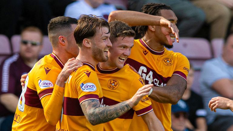 Motherwell&#39;s Callum Slattery celebrates his opener