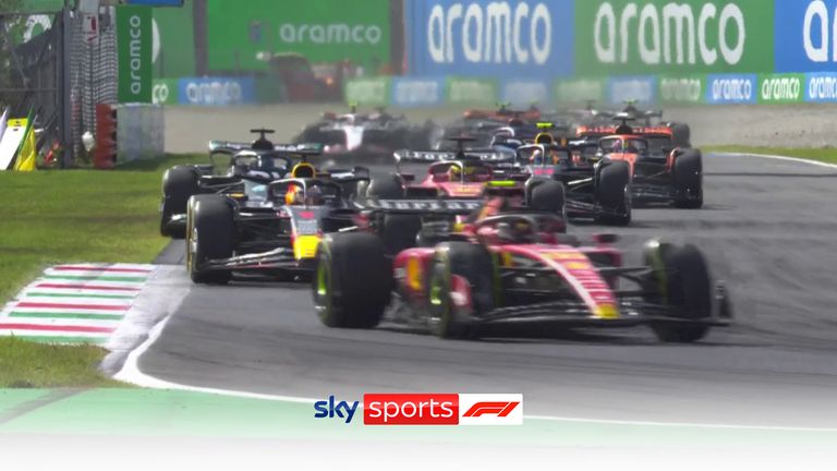 Carlos Sainz remains in the lead after the opening lap of the Italian GP, holding off Max Verstappen.