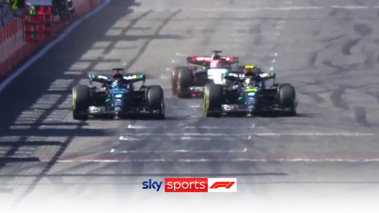 Mercedes drivers Lewis Hamilton and George Russell nearly collide as they battle it out for seventh at Suzuka