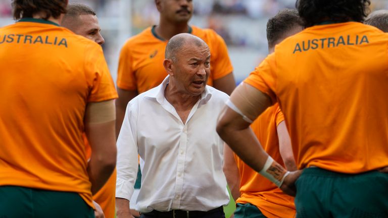 Australia's head coach Eddie Jones during their Rugby World Cup match against Georgia at the Stade de France