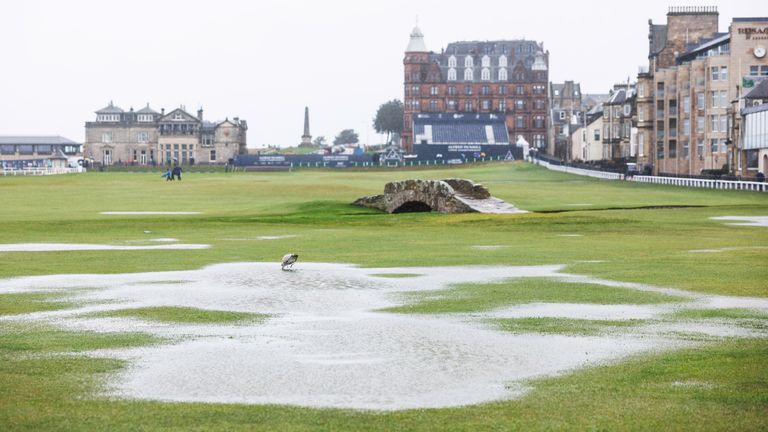 The Old Course at St Andrews was waterlogged on Saturday following heavy rain