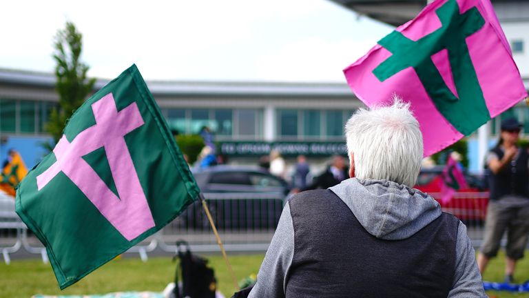 Animal rights group Animal Rising were granted an area outside of the racecourse at Epsom to gather