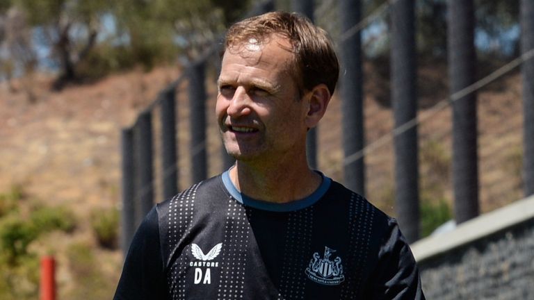 LISBON, PORTUGAL - JULY 23: Newcastle United&#39;s Sporting Director Dan Ashworth pulls a drinks trolley during a Pre Season training session with Burnley FC at the Portuguese Football Federation’s Cidade do Futebol on July 23, 2022 in Lisbon, Portugal. (Photo by Serena Taylor/Newcastle United via Getty Images)