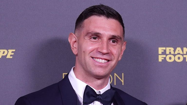 Emiliano Martinez arrives on the red carpet for the Ballon d�Or ceremony at the Theatre du Chatelet in Paris, France. Picture date: Monday October 30, 2023