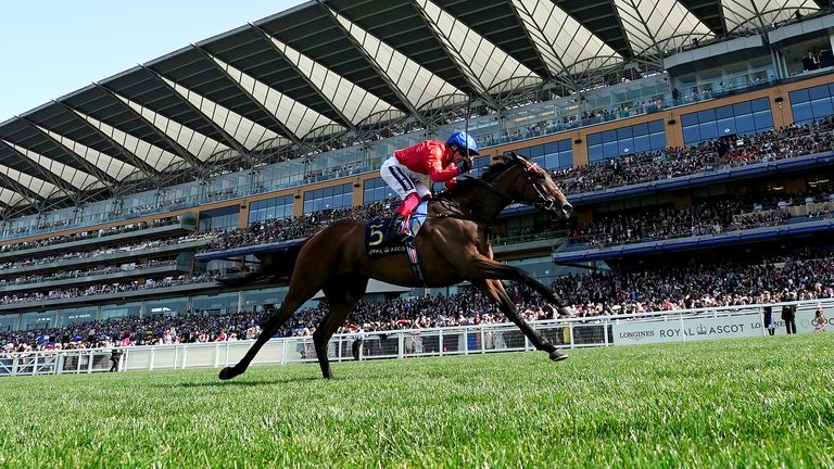 Frankie Dettori celebrates as Inspiral clears away from her rivals in the Coronation Stakes at Royal Ascot