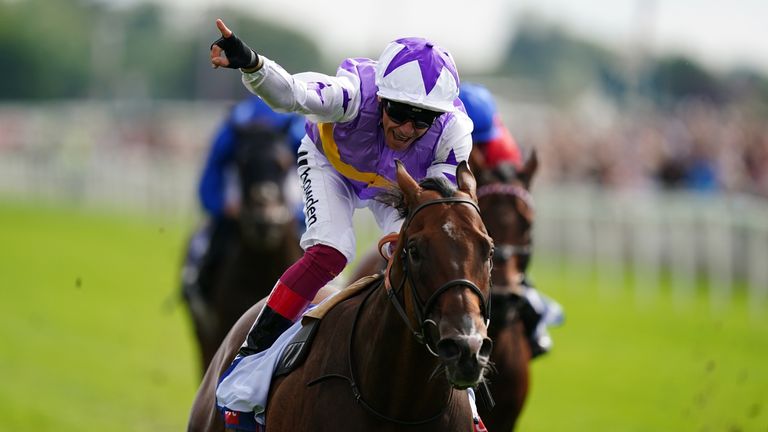 Frankie Dettori salutes the crowd after victory on Kinross at York