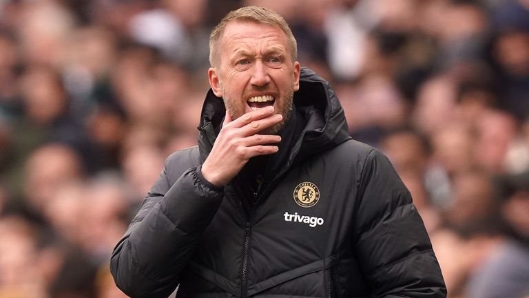 Graham Potter looks on at Tottenham Hotspur Stadium