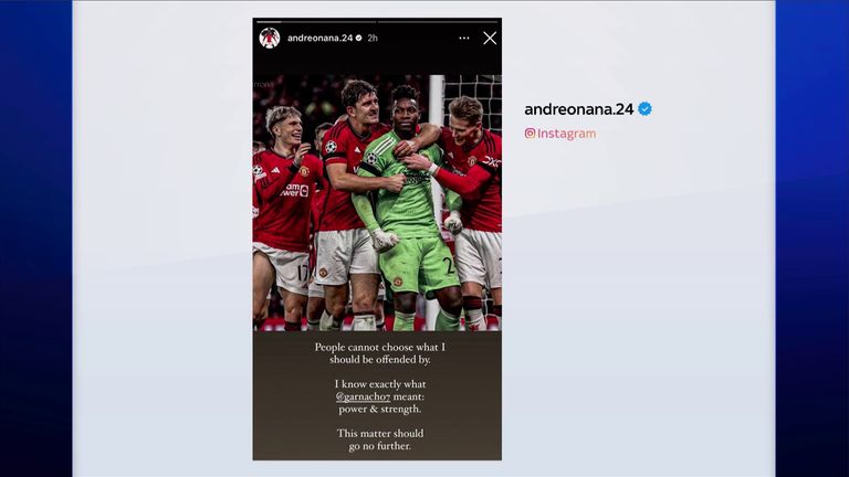 Andre Onana took to Instagram to post two stories defending his team-mate Alejandro Garnacho