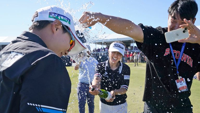 Hyo Joo Kim celebrates her win in Texas on Sunday afternoon