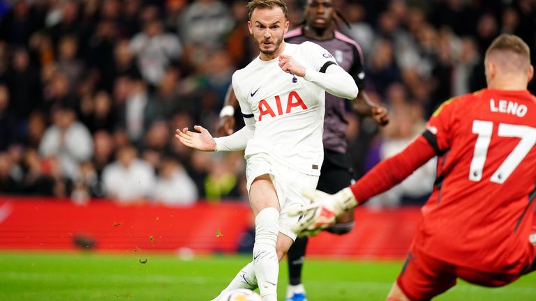 James Maddison scores Tottenham&#39;s second goal against Fulham