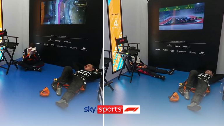 Max Verstappen, Oscar Piastri and Lando Norris compared notes in the cool-down room after a gruelling Qatar Grand Prix