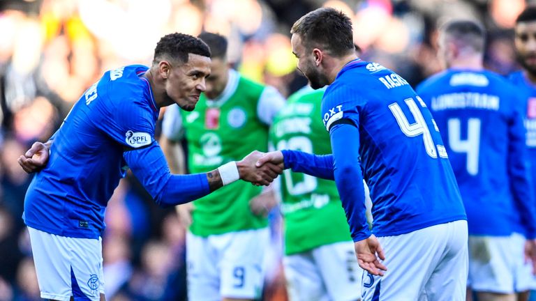 Rangers&#39; Nicolas Raskin celebrates with James Tavernier after making it 2-0