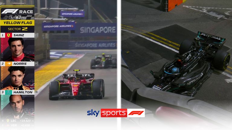 George Russell crashes out on the final lap of a thrilling Singapore Grand Prix as Carlos Sainz holds on to win