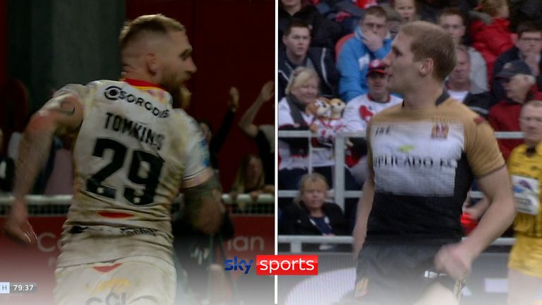 Tomkins taunted the St Helens fans with the same celebration nearly 13 years on!