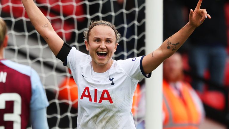 Martha Thomas celebrates scoring against Aston Villa