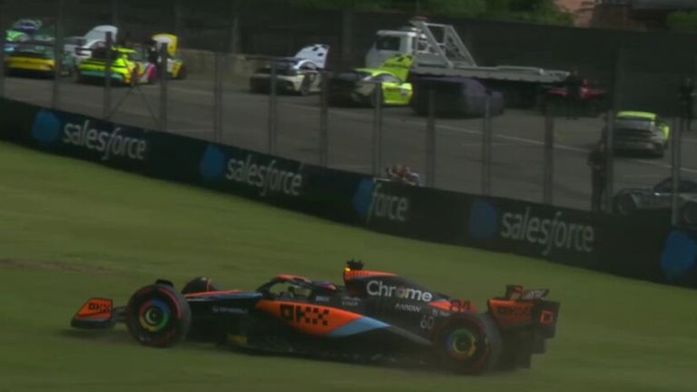 Oscar Piastri spins off as the rain starts to fall during the final qualifying session of the Sao Paulo GP