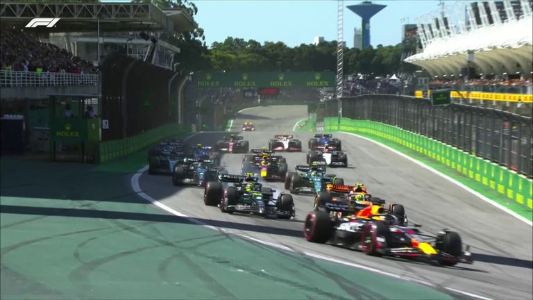 Fernando Alonso overtakes Lewis Hamilton to move into third place at the restart of the Sao Paulo Grand Prix