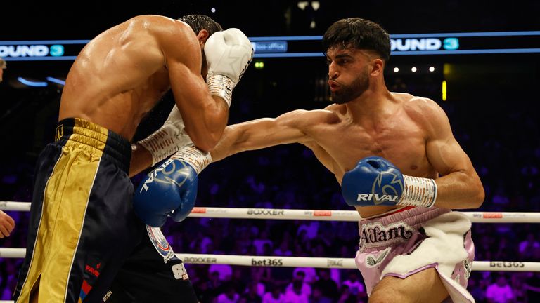 SMITH v EUBANK JR 2 BOXXER .02/09/2023 AO ARENA MANCHESTER.PIC LAWRENCE LUSTIG/BOXXER.(PICS FREE FOR EDITORIAL USE ONLY).WBA CONTINENTAL SUPER-LIGHTWEIGHT CHAMPIONSHIP.ADAM AZIM v ARAM FANYAN