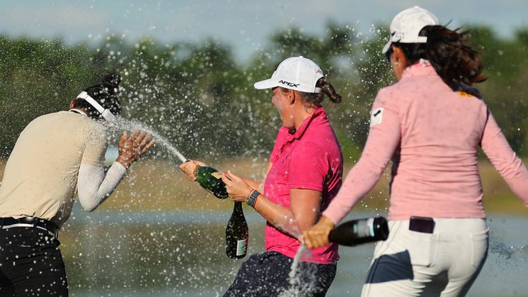 Yang was sprayed with champagne as she won the final event of the LPGA Tour season