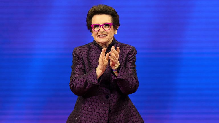 Billie Jean King during the 50th Anniversary of Equal Prize Money at the 2023 US Open, Monday, Aug. 28, 2023 in Flushing, NY. (Simon Bruty/USTA via AP)