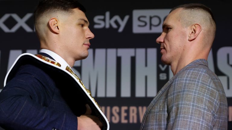 RETURN OF THE KING,.PRESS CONFERENCE,.ANDAZ HOTEL,.LONDON.PIC;LAWRENCE LUSTIG.WORLD CRUISERWEIGHT CHAMPION CHRIS BILLAM-SMITH COMES FACE TO FACE WITH CHALLENGER MATEUSZ MASTERNAK AS THEY ANNOUNCE THEIR FIGHT AT THE BOURNEMOUTH INTERNATIONAL CENTRE ON PROMOTER BEN SHALOMS BOXXER PROMOTION ON SUNDAY 10TH DECEMBER