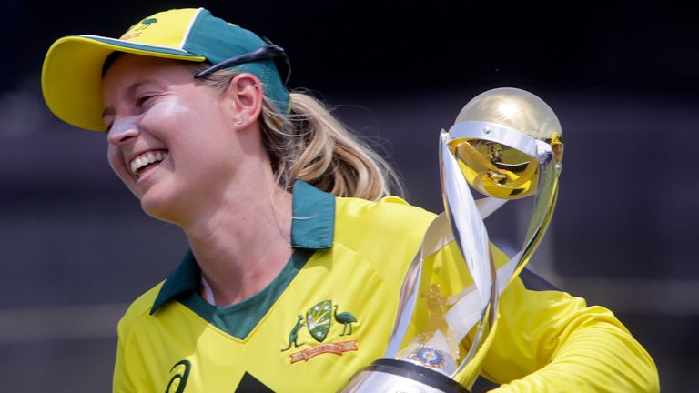 Meg Lanning after Australia won the final of Women&#39;s cricket T20 Triangular Series in Mumbai in 2018