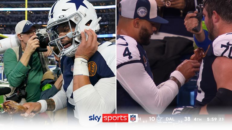 Dak Prescott and the Dallas Cowboys celebrated their touchdown with a turkey leg! 