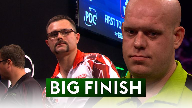 Damon Heta  put on a finishing masterclass, winning three legs on the bounce in his second-round match with Michael van Gerwen. 